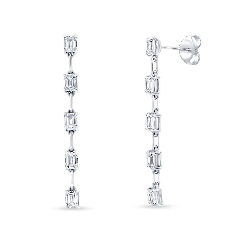 Women’s teardrop gemstone earrings-Uneek Gatsby Collection Emerald Cut Diamond Dangle Earrings