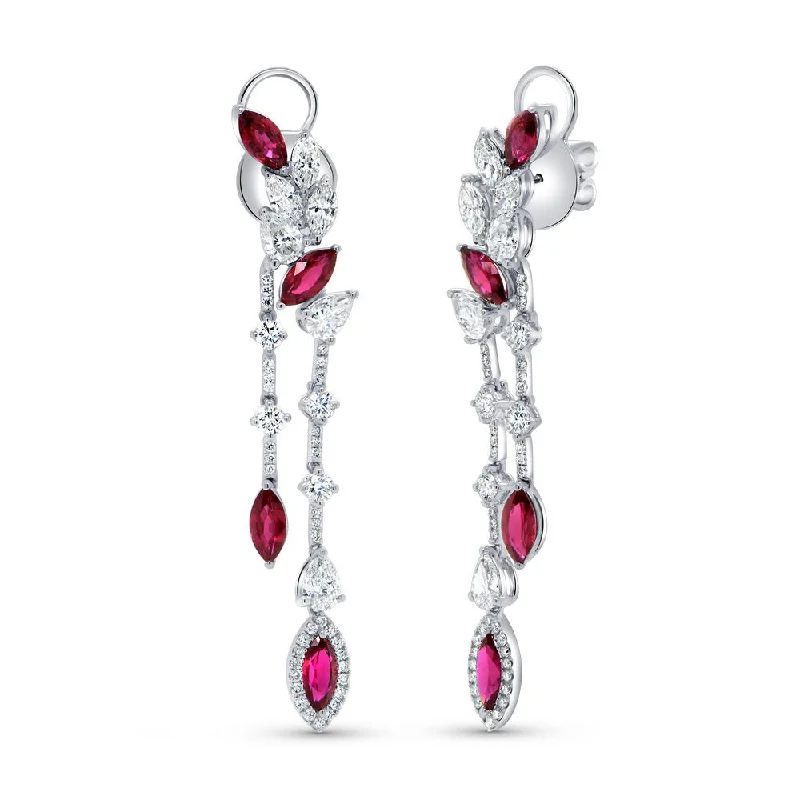 Women’s small stud earrings-Uneek Precious Collection Drop Marquise Ruby Chandelier Earrings