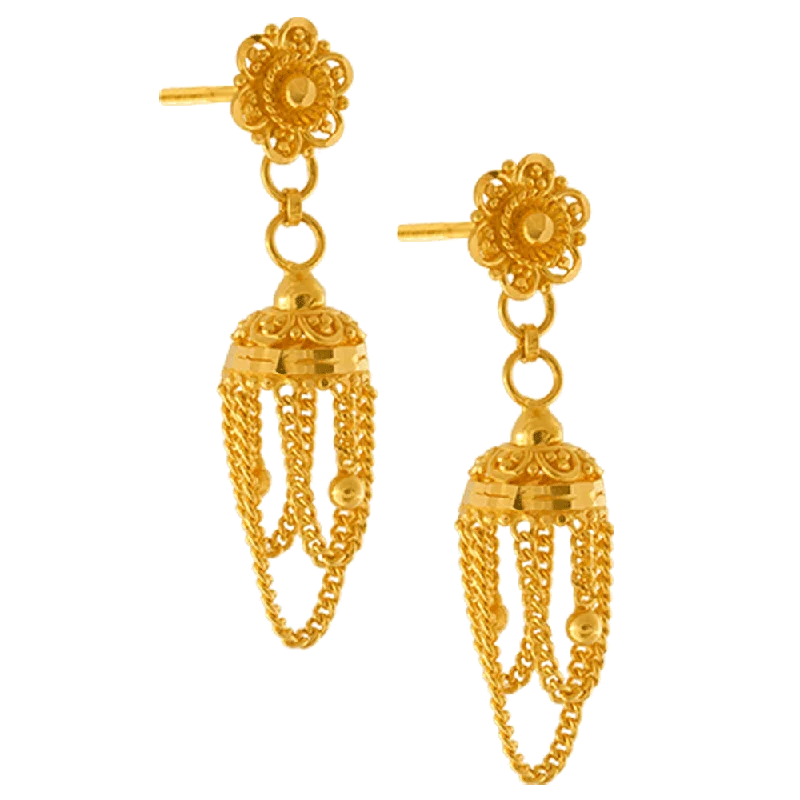 Women’s simple gold earrings-22KT Yellow Gold Jhumki Earrings For Women