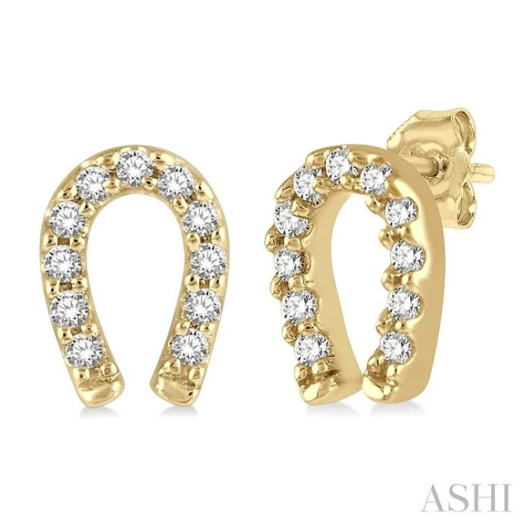 Women’s luxury diamond drop earrings-1/10 Ctw Horseshoe Charm Round Cut Diamond Petite Earring in 10K Yellow Gold