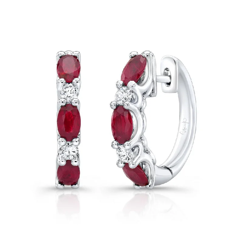 Women’s pearl earrings-Uneek Precious Collection Oval Shaped Ruby Huggie Earrings