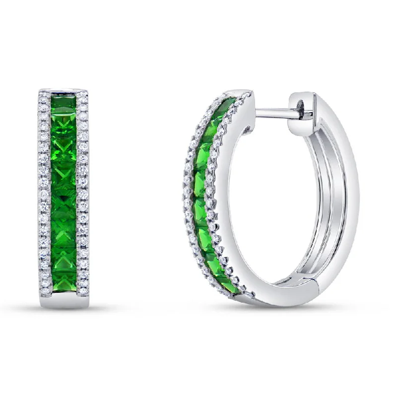 Women’s statement pearl earrings-Uneek Precious Collection Round Emerald Huggie Earrings