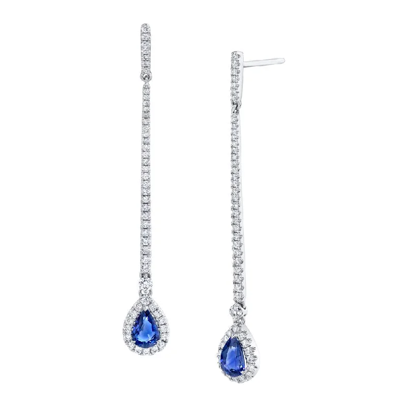 Women’s ruby earrings-Uneek Precious Collection Round Blue Sapphire Dangle Earrings