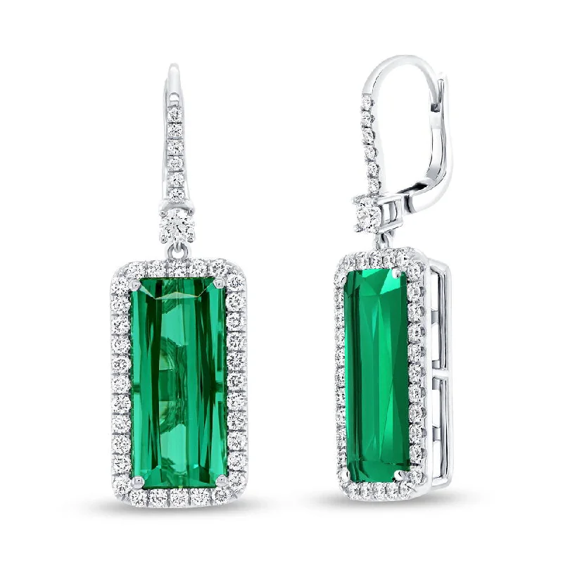 Women’s pearl drop earrings-Uneek Precious Collection Halo Emerald Cut Green Tourmaline Dangle Earrings