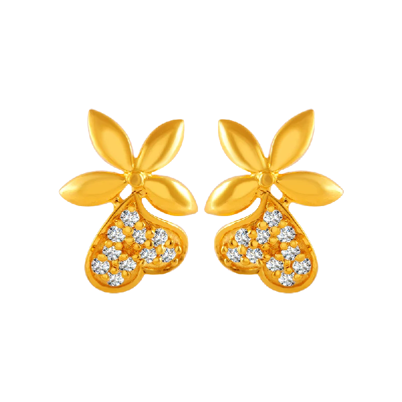 Women’s classic earrings-22KT Yellow Gold And American Diamond Stud Earrings For Women