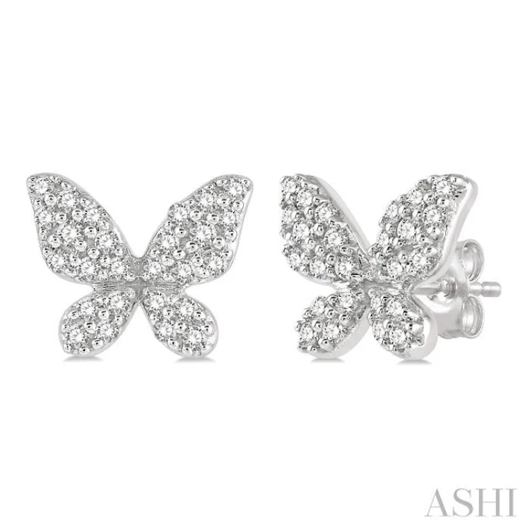 Women’s crystal drop earrings-1/5 Ctw Butterfly Motif Round Cut Diamond Petite Fashion Earring in 10K White Gold