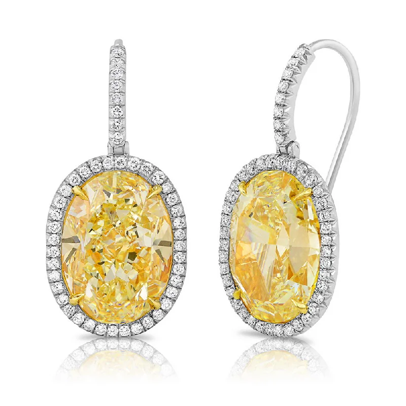 Women’s silver drop earrings-Uneek Oval Yellow Diamond Earrings