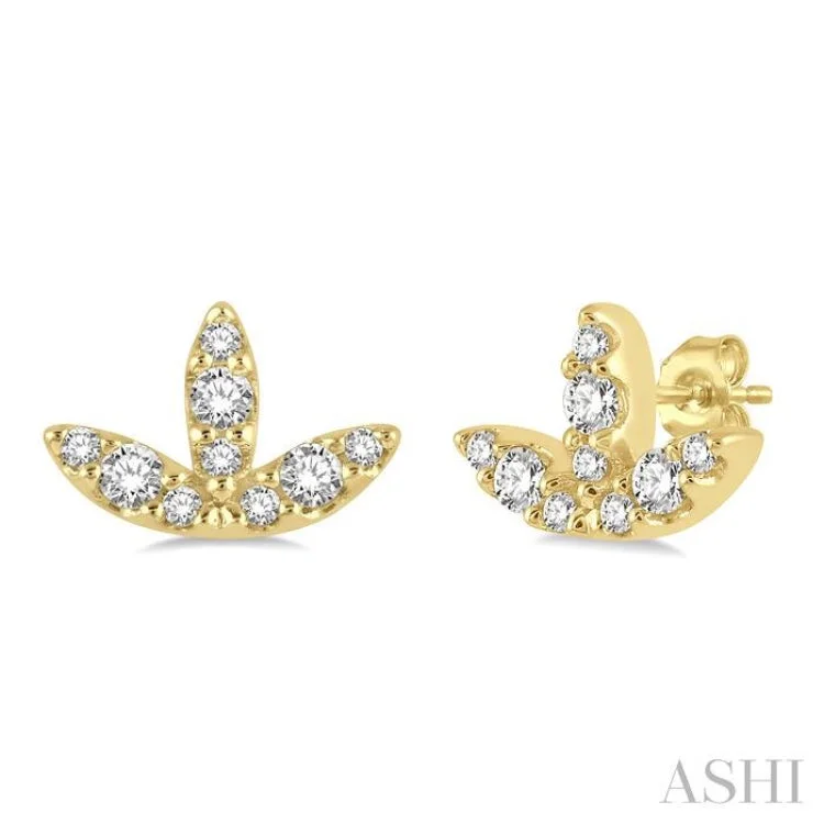 Women’s square earrings-1/10 Ctw Tri Leaf Round Cut Diamond Petite Earring in 10K Yellow Gold