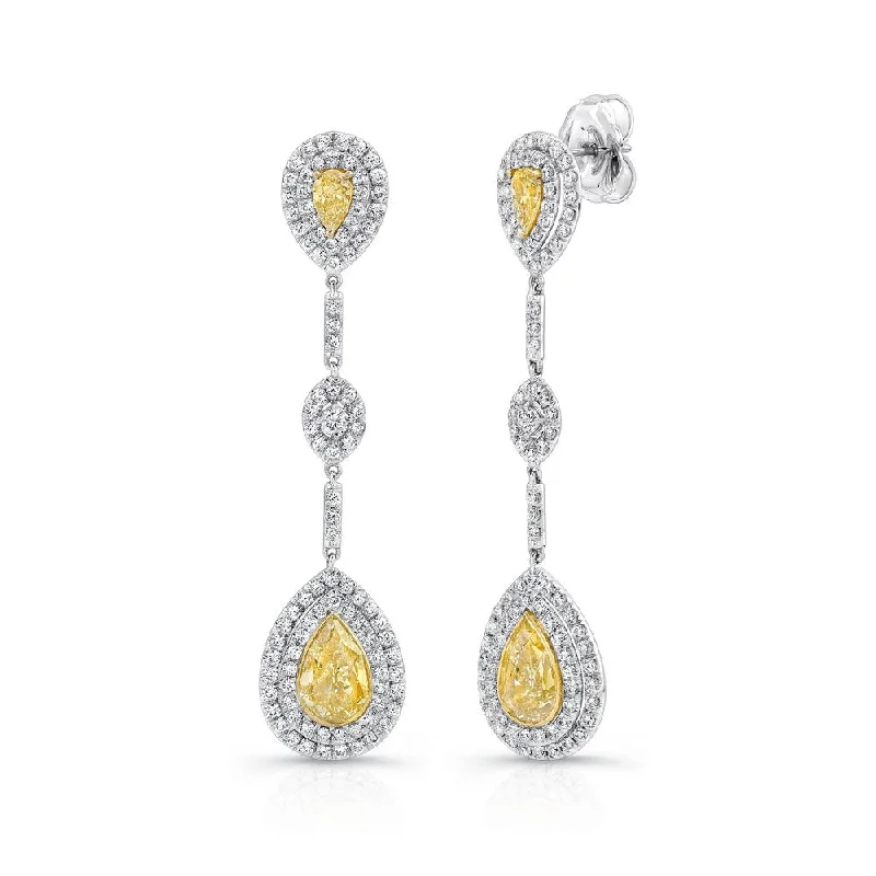 Women’s classic gold earrings-Uneek Pear-Shaped Yellow Diamond Dangle Earrings