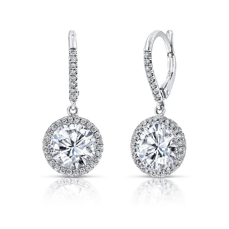 Women’s trendy earrings-Uneek Round Diamond Drop Earrings with Halos