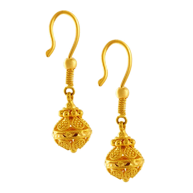 Women’s gold earrings-22KT Yellow Gold Jhumki Earrings For Women