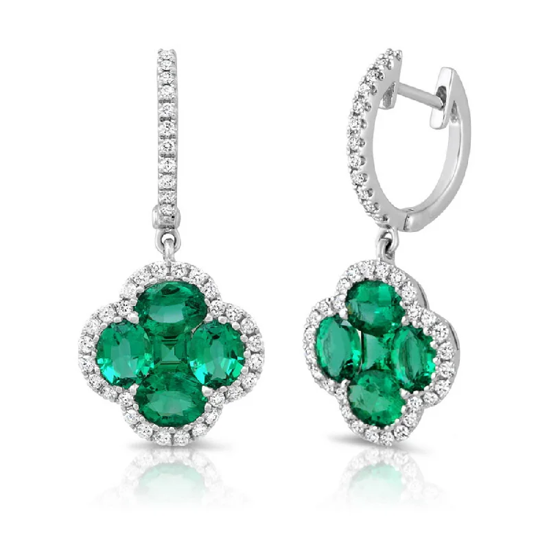 Women’s small stud earrings-Uneek Precious Collection Floral Oval Shaped Emerald Dangle Earrings