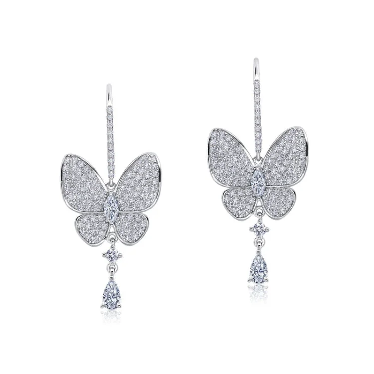 Women’s silver stud earrings-Butterfly Drop Earrings