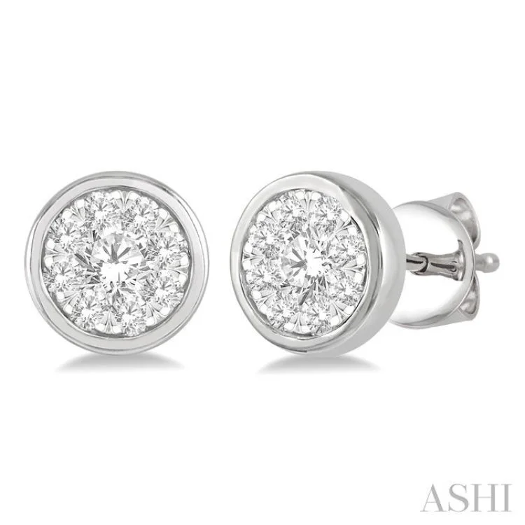 Women’s flower earrings-1/3 ctw Medallion Lovebright Round Cut Diamond Bezel Stud Earring in 14K White Gold