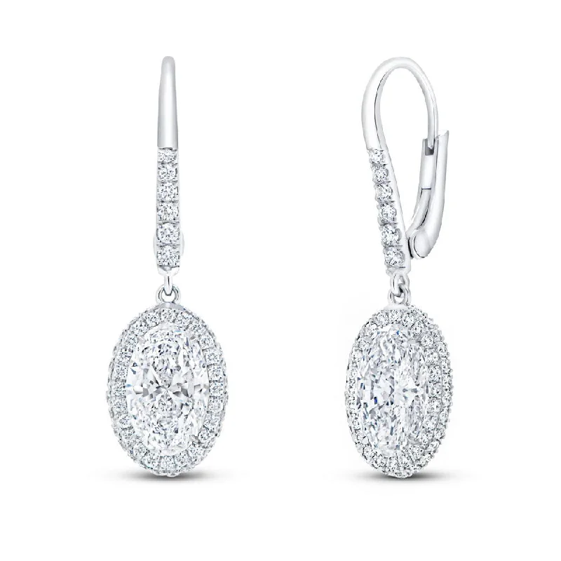 Women’s classic earrings-Uneek Signature Collection Halo Oval Shaped Diamond Dangle Earrings