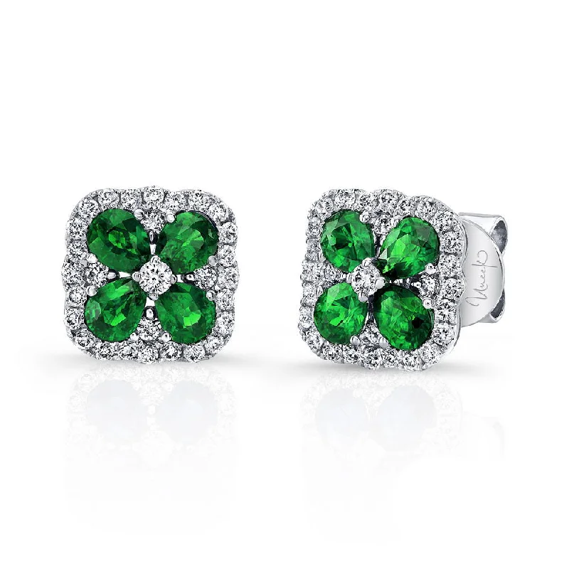 Women’s fashion hoop earrings-Uneek Precious Collection Floral Round Emerald Stud Earrings