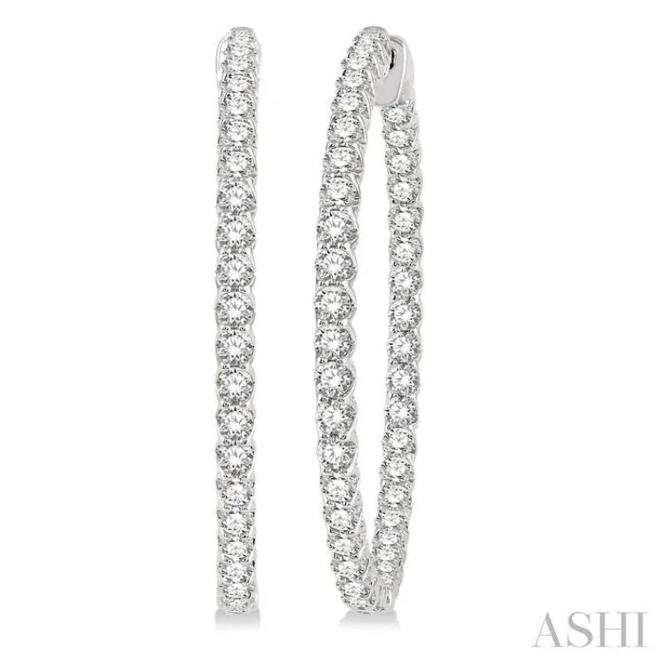 Women’s dangling earrings-5 Ctw Inside-Out Round Cut Diamond 1 1/2 Inch Hoop Earrings in 14K White Gold