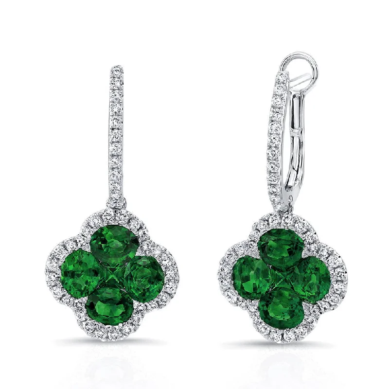 Women’s affordable earrings-Uneek Precious Collection Floral Oval Shaped Emerald Dangle Earrings