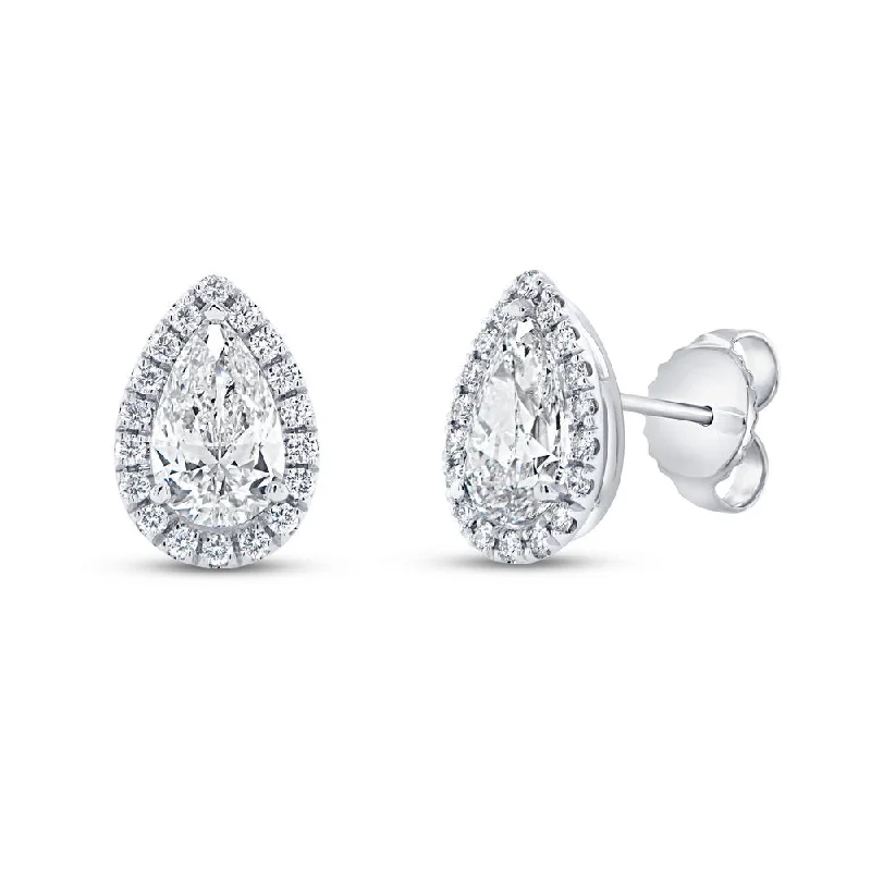 Women’s vintage stud earrings-Uneek Signature Collection Halo Pear Shaped Diamond Drop Earrings