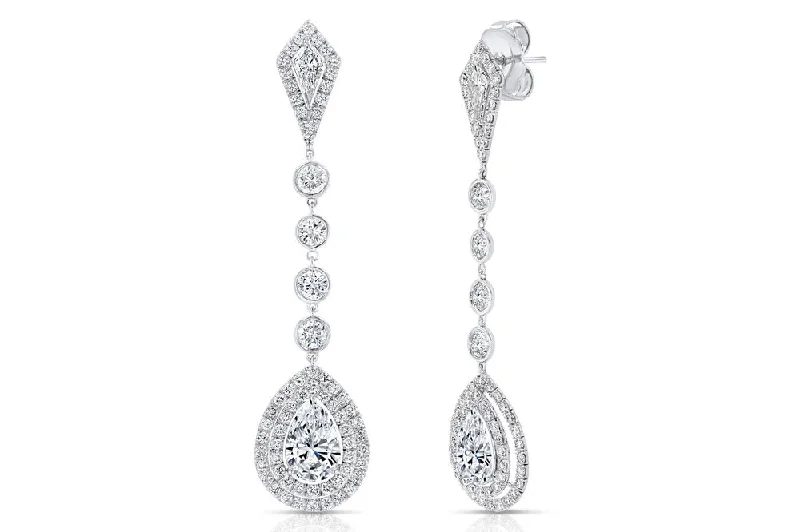 Women’s trendy drop earrings-Uneek Pear-Shaped Diamond Drop Earrings with Teardrop-Shaped Double Halos and Kite-Shaped Accent Diamonds