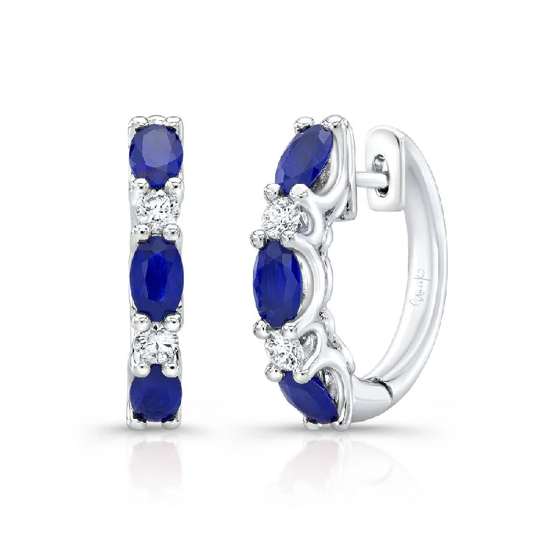 Women’s minimalist earrings-Uneek Precious Collection Oval Shaped Blue Sapphire Huggie Earrings