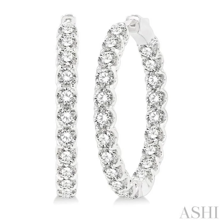 Women’s dangling crystal earrings-8 Ctw Inside-Out Round Cut Diamond Hoop Earrings in 14K White Gold