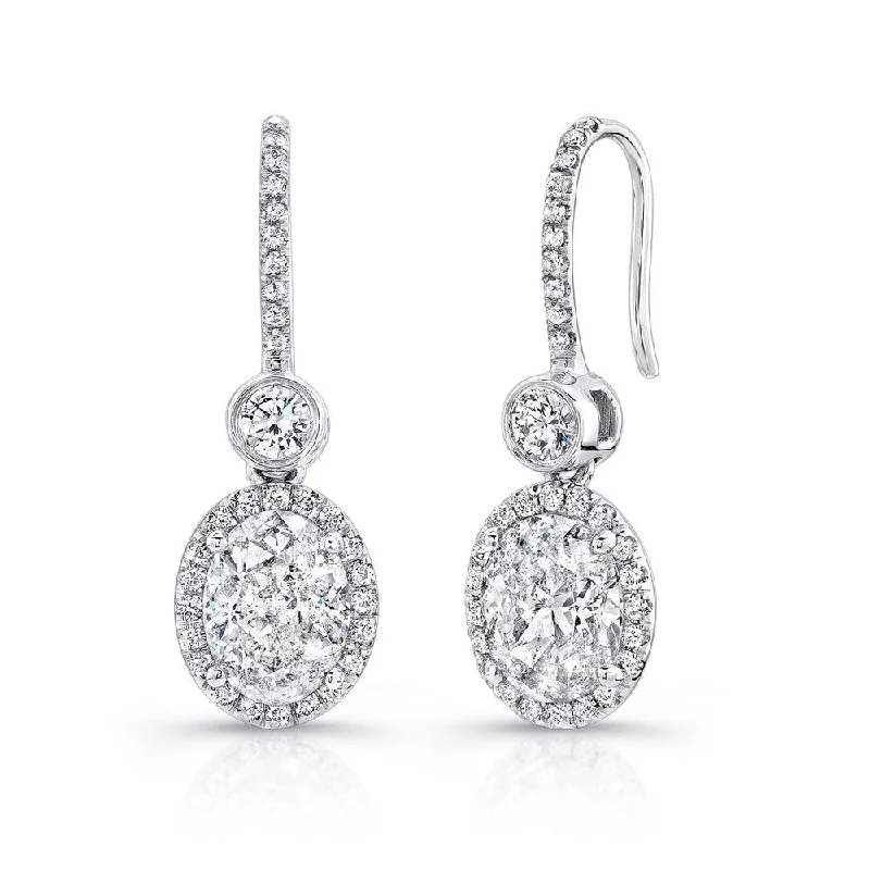 Women’s party earrings-Uneek Oval Diamond Drop Earrings with Bezel-Set Round Diamonds