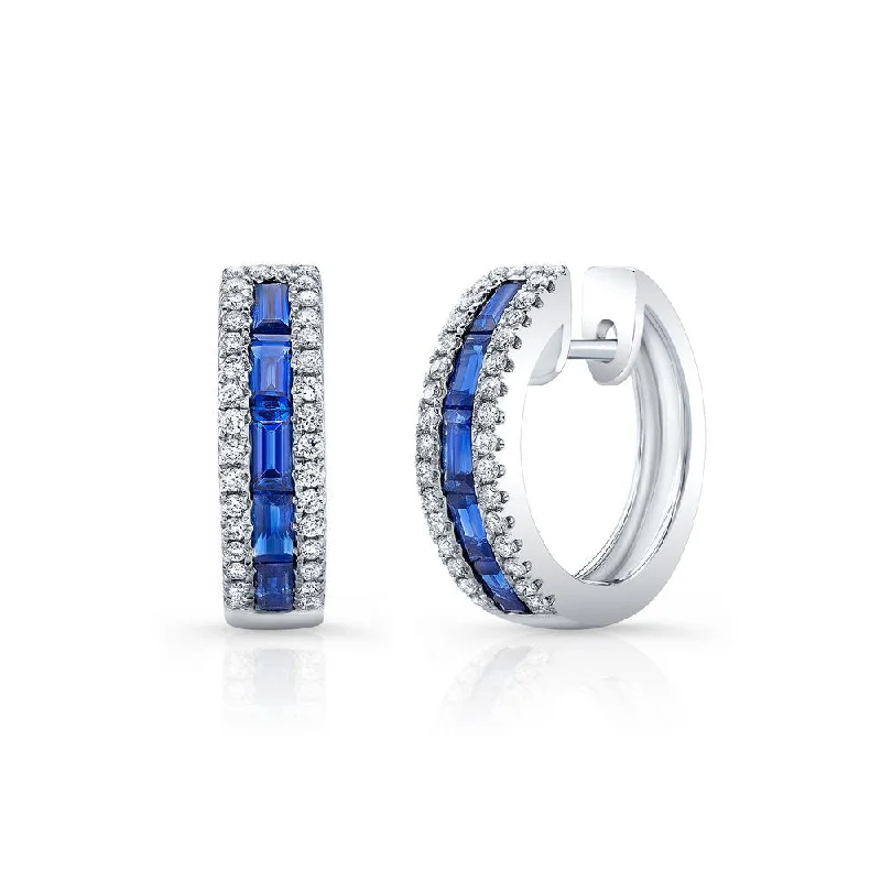 Women’s elegant earrings-Uneek Precious Collection Baguette Blue Sapphire Huggie Earrings