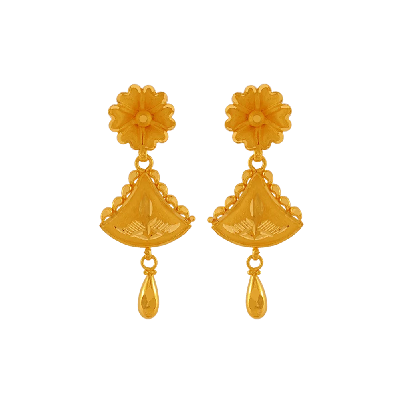 Women’s gold stud earrings-22KT Yellow Gold Drop Earrings For Women