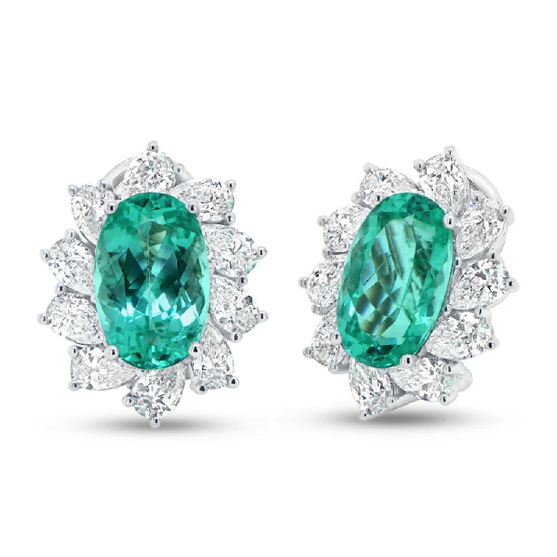 Women’s crystal drop earrings-Uneek Precious Collection Halo Oval Shaped Paraiba Stud Earrings