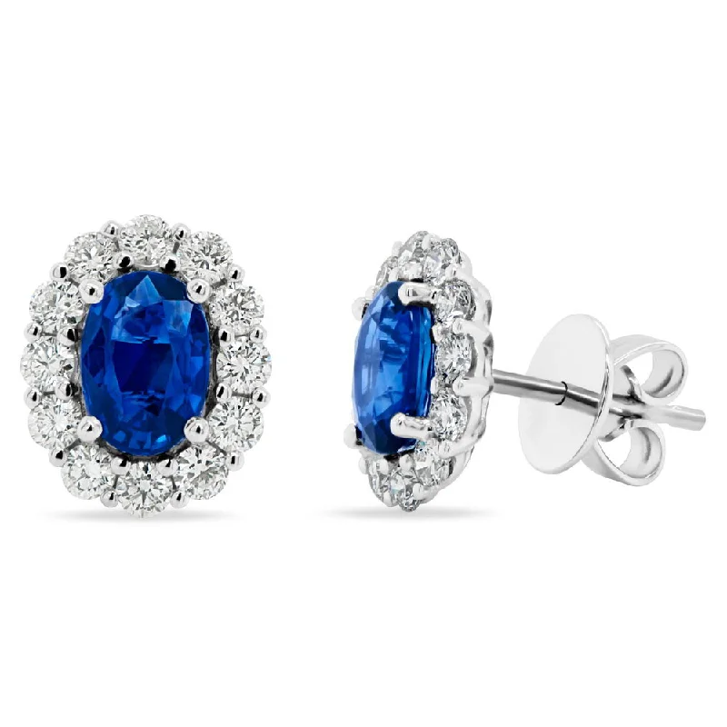 Women’s stud diamond earrings-Uneek Precious Collection Halo Oval Shaped Blue Sapphire Stud Earrings