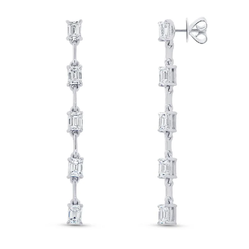 Women’s bridal earrings-Uneek Gatsby Collection Emerald Cut Diamond Dangle Earrings