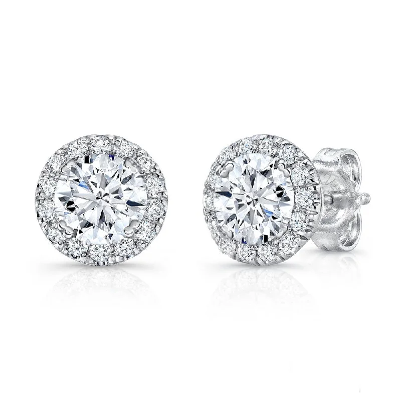 Women’s heart earrings-Uneek Round Diamond Halo Stud Earrings