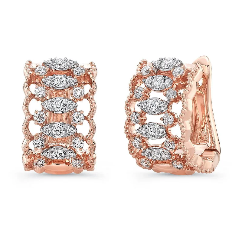 Women’s minimalist earrings-Uneek Broderie Anglaise Open Lace Diamond Huggie Hoop Earrings