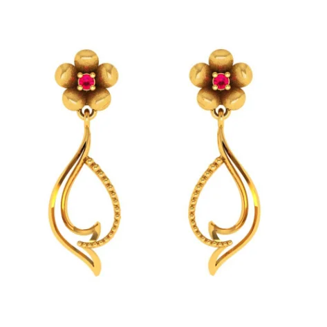 Women’s geometric earrings-Traditional Curvy Dangler With Floral Motifs 22k Gold Earrings For Women