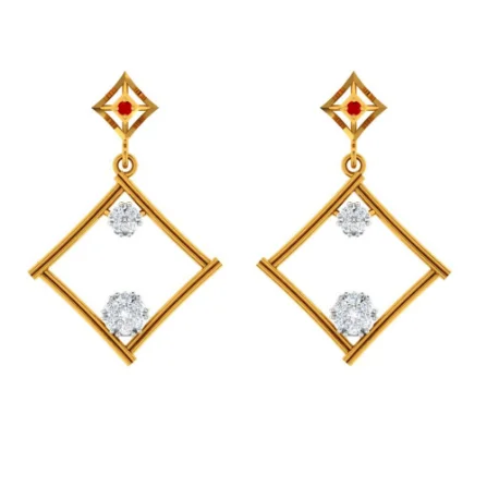 Women’s diamond drop earrings-Dazzling Diamond Embedded Triangle 14k Gold Earrings