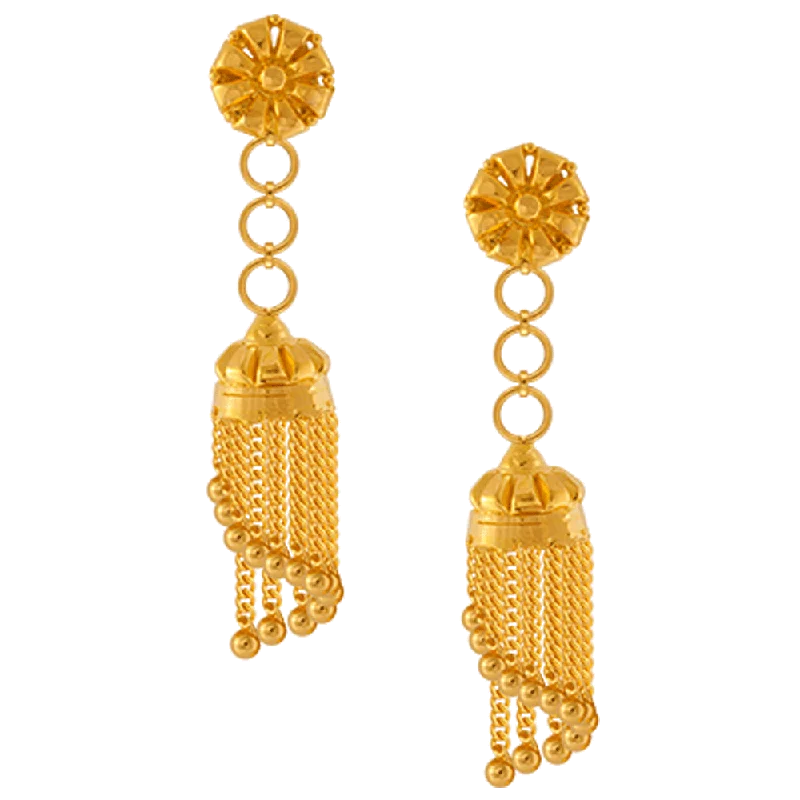 Women’s layered earrings-22KT Yellow Gold Jhumki Earrings For Women