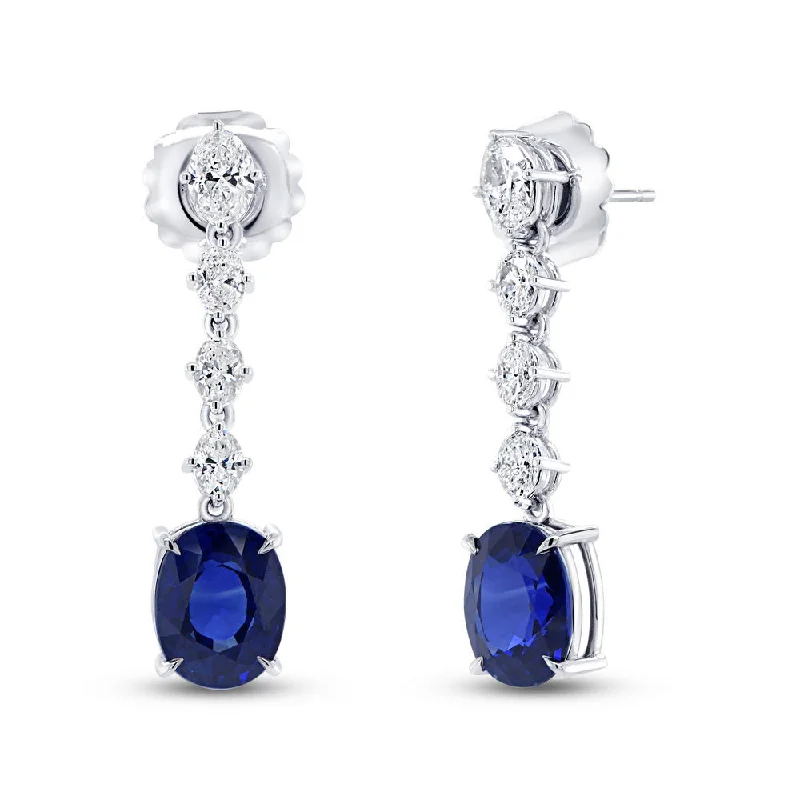 Women’s adjustable earrings-Uneek Gatsby Collection Oval Shaped Blue Sapphire Dangle Earrings