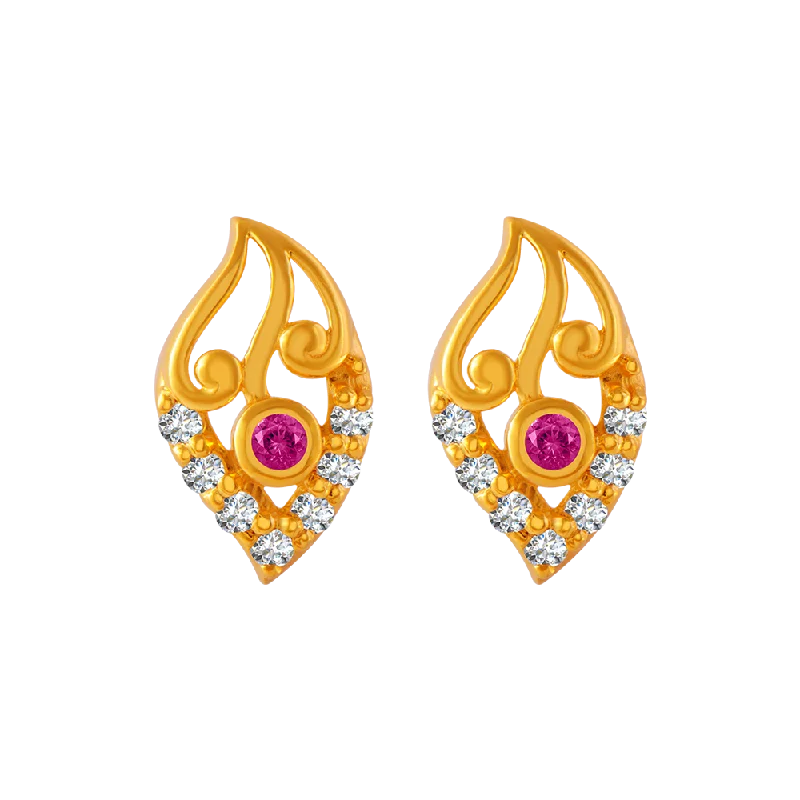 Women’s unique earrings-22KT Yellow Gold And American Diamond Stud Earrings For Women