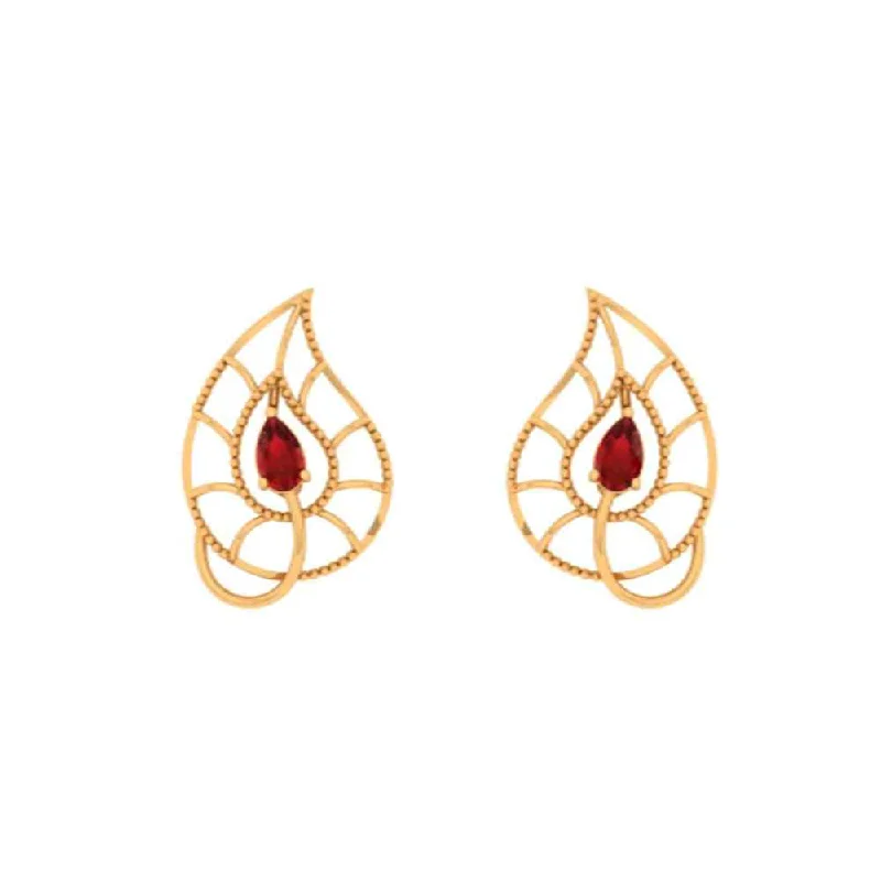 Women’s stud earrings-Tear-drop Red Stoned Earrings