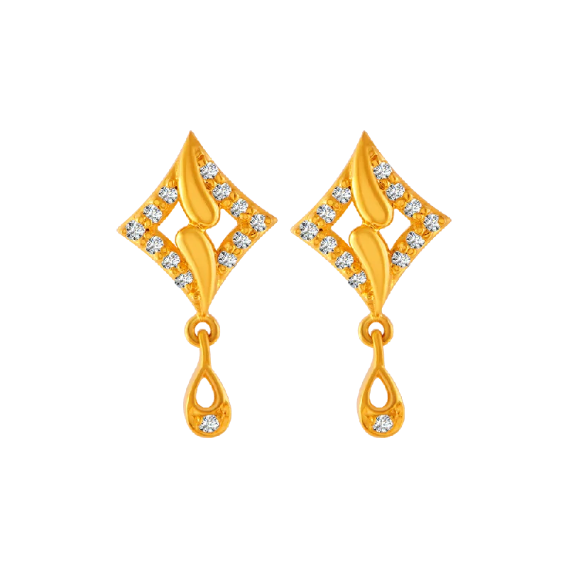 Women’s round earrings-22KT Yellow Gold And American Diamond Stud Earrings For Women