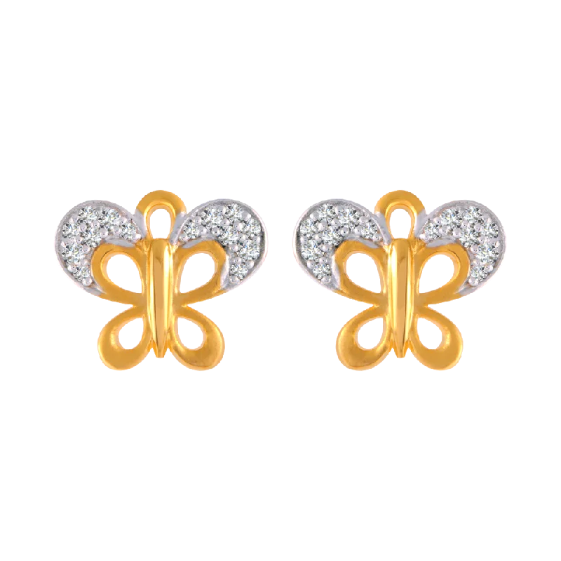 Women’s fashion crystal earrings-14KT (585) Yellow Gold And American Diamond Stud Earrings For Women