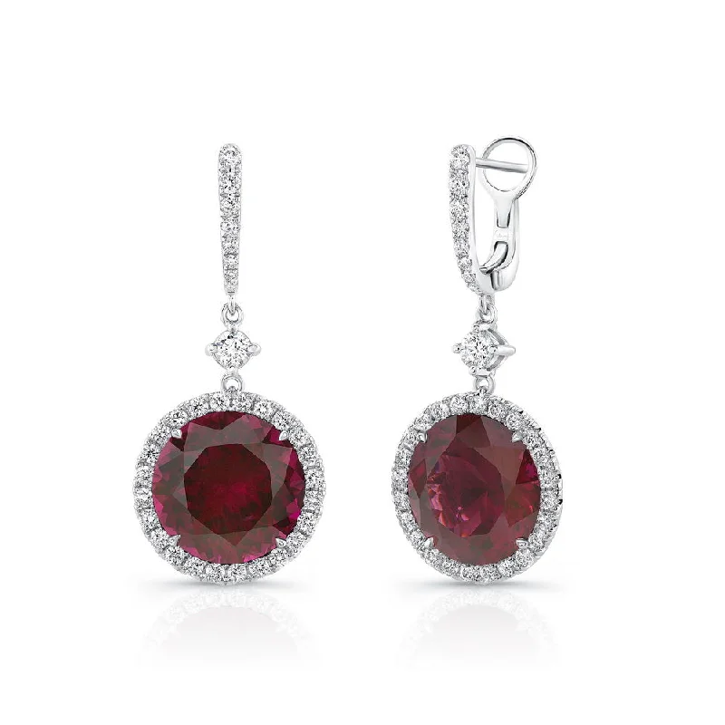 Women’s teardrop gemstone earrings-Uneek Precious Collection Halo Round Rhodolite Earrings