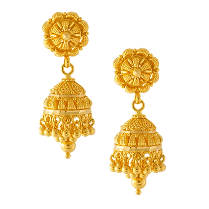 Women’s classic gold earrings-22KT Yellow Gold Jhumki Earrings For Women