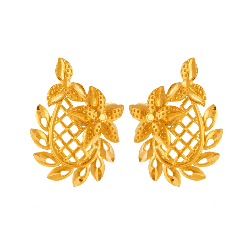 Women’s sparkly earrings-22KT (916) Yellow Gold Stud Earrings For Women