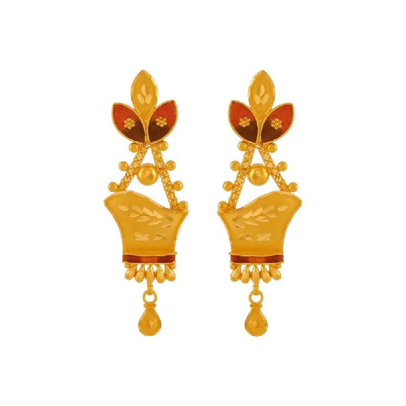 Women’s geometric earrings-22KT Yellow Gold Drop Earrings For Women