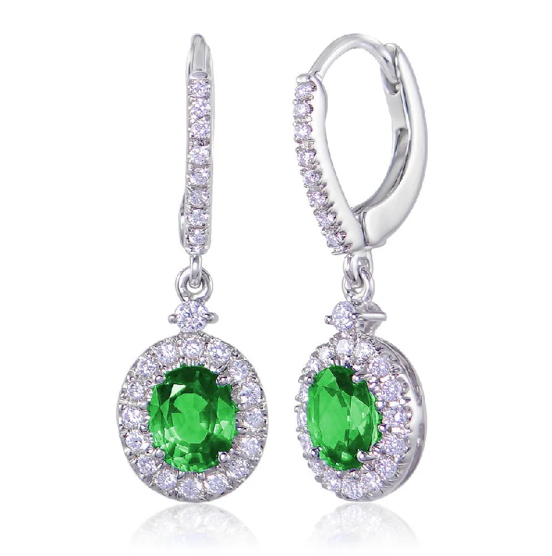 Women’s fashion stud earrings-Uneek Oval Emerald Dangle Earrings with Pave Diamond Halos