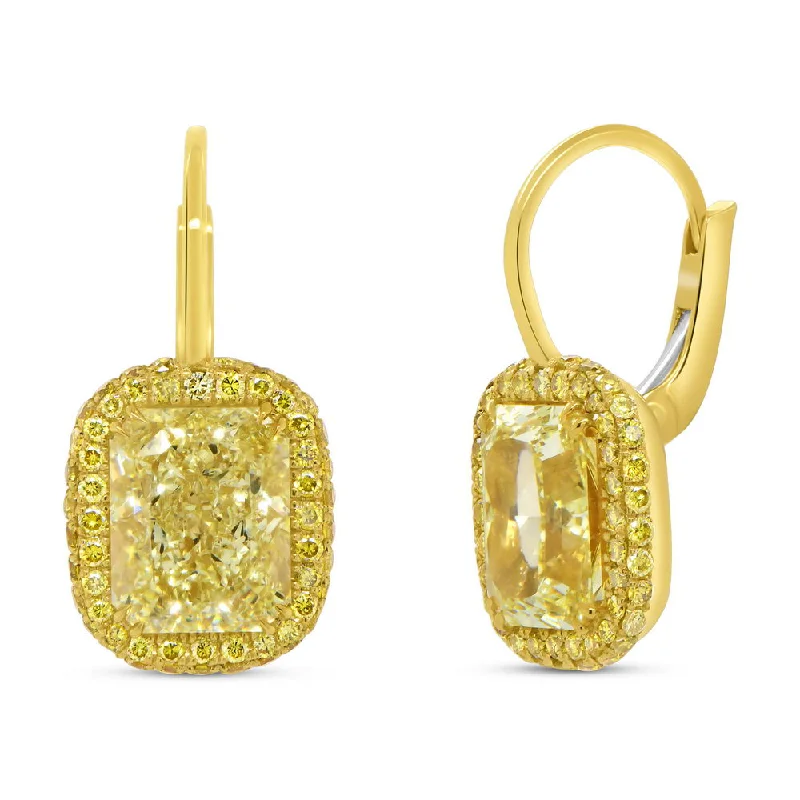 Women’s luxury gold earrings-Uneek Natureal Collection Halo Radiant Fancy Light Yellow Diamond Dangle Earrings