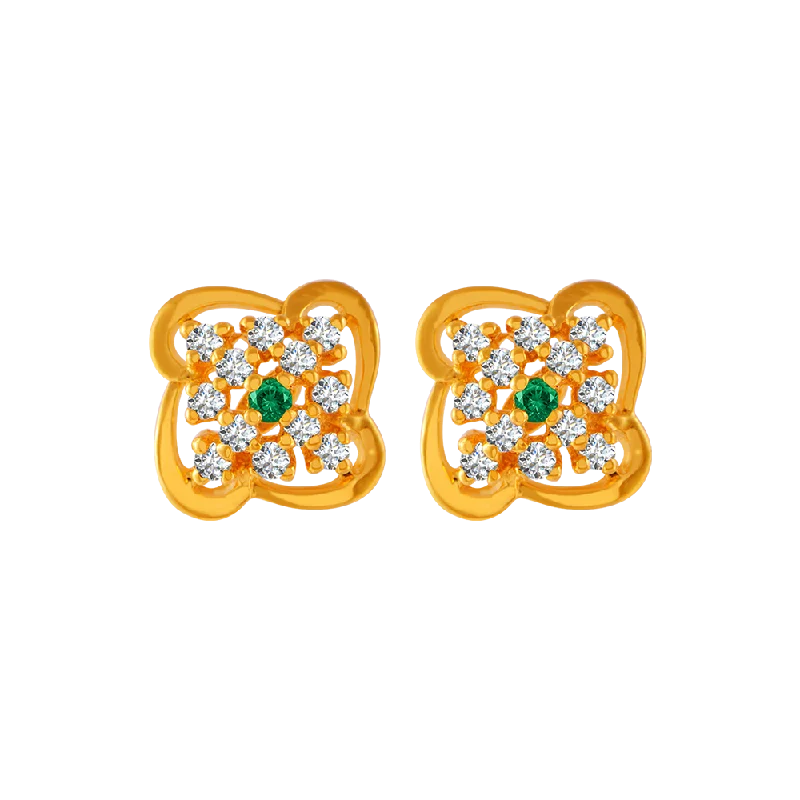 Women’s sterling silver earrings-22KT Yellow Gold And American Diamond Stud Earrings For Women