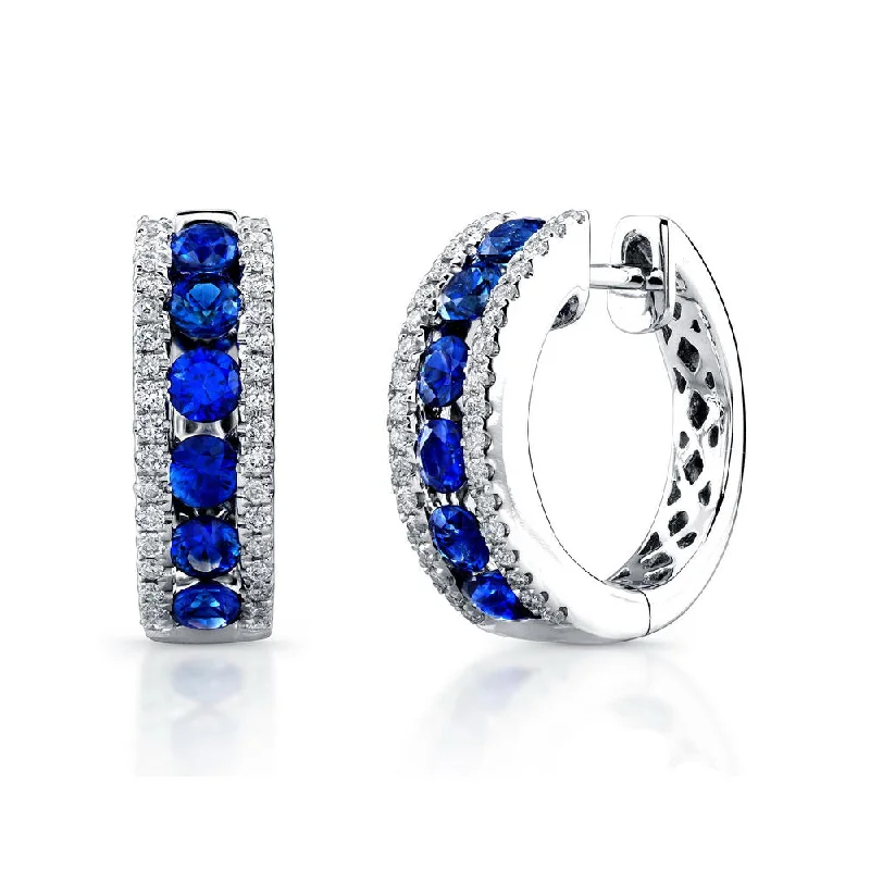 Women’s square earrings-Uneek Precious Collection Round Blue Sapphire Huggie Earrings